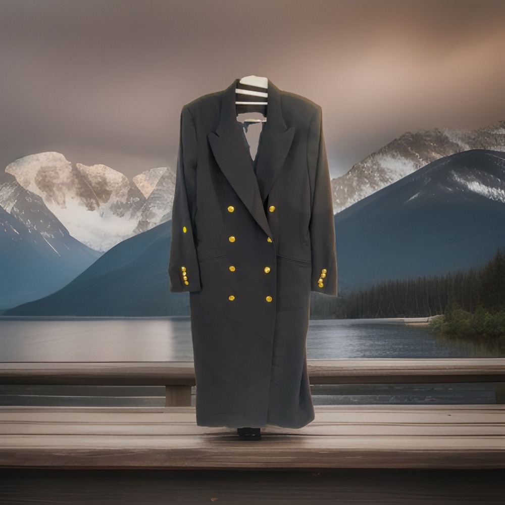 Austin Reed Coat Womens 14 Navy‎ Blue Worsted Wool Double Breasted Gold Buttons